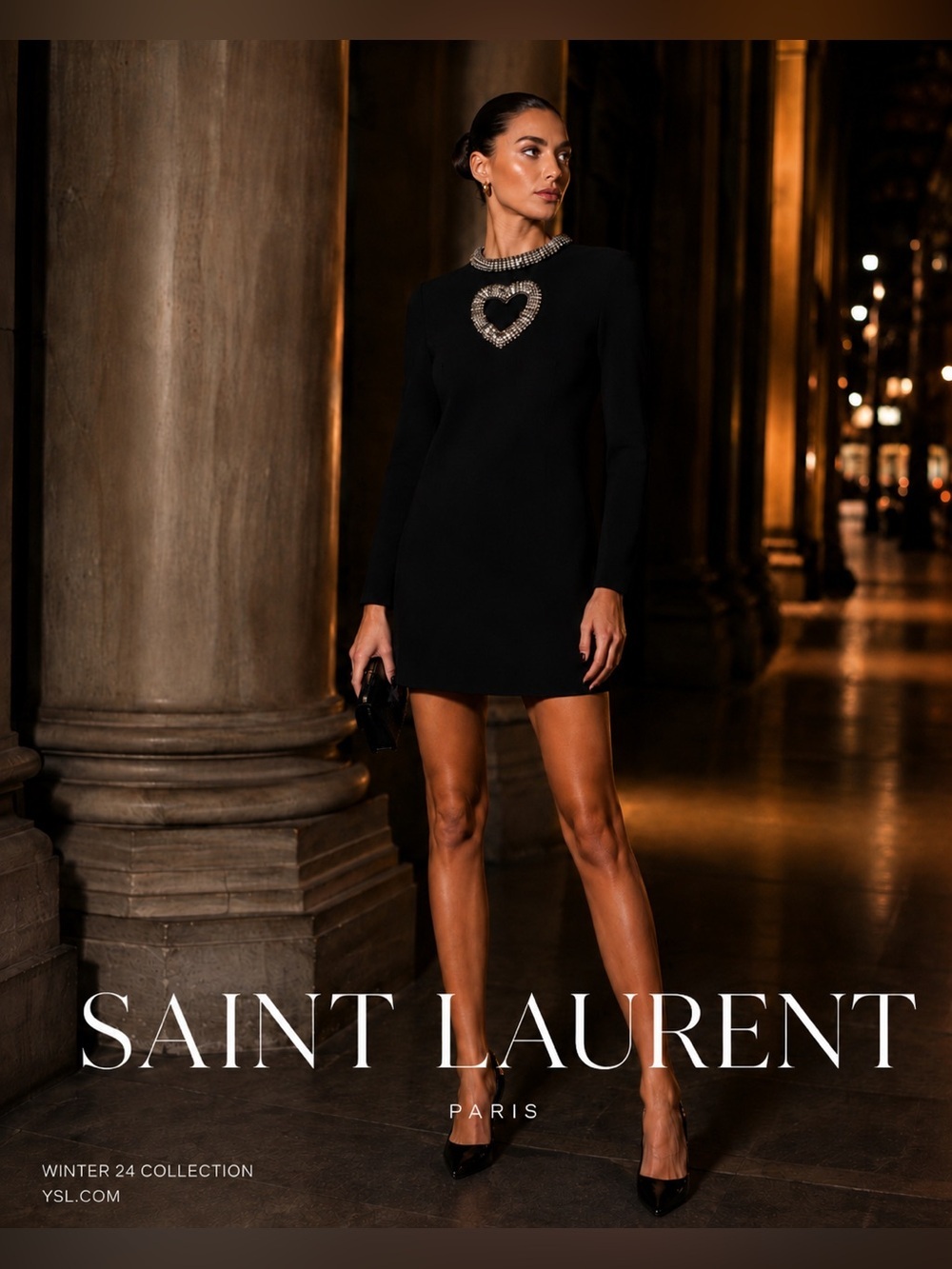 Saint Laurent Black Embellished Heart Mini Dress